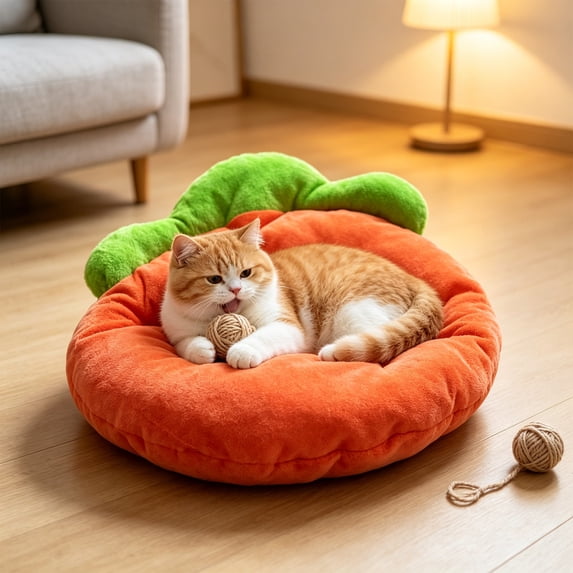 Carrot Shaped Thick Warm Pet Bed Mat,13.7x9.8 Inch Soft Comfortable All Season Sleeping Pad for Cats Small Dogs, Non-Slip Machine Washable Indoor Sofa Kennel Cushion