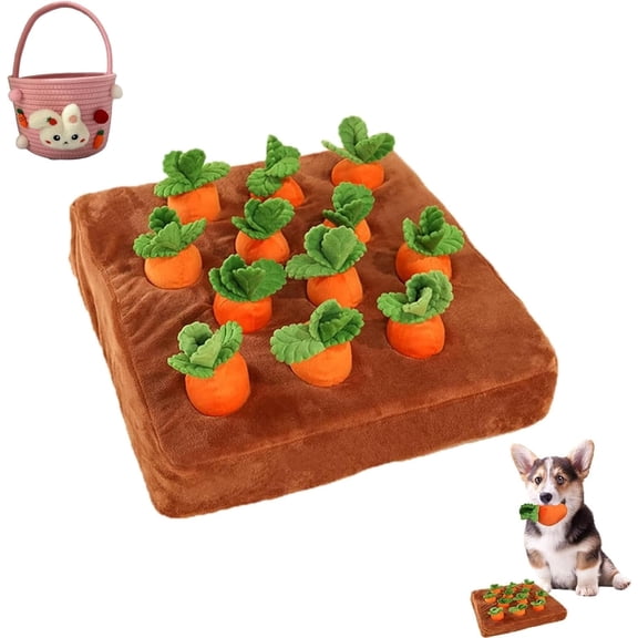 Carrot Snuffle Mat for Dogs – 2-in-1 Interactive Plush Puzzle Toy, Non-Slip Nosework Game for Slow Feeding and Mental Stimulation, with 12 Carrots