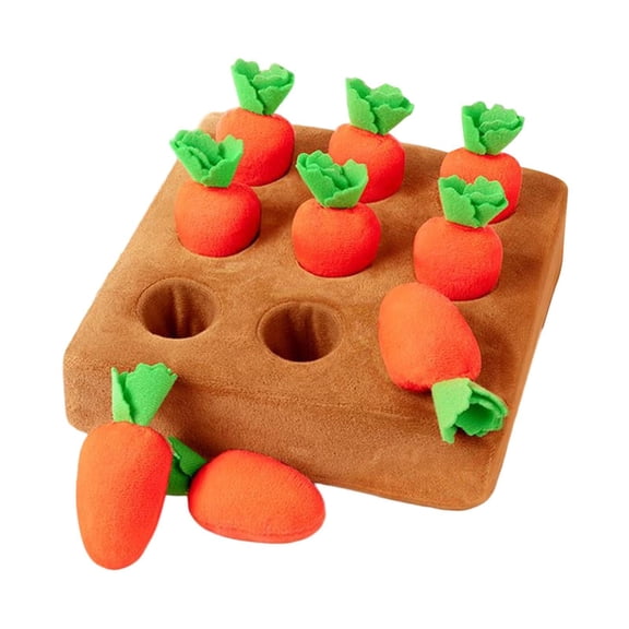 Carrot Toys, Puppy Chew Toys, 12X10 In, Faux Suede Fabric, Pet Mat, Hide and Seek Toys, Puzzle Mat, Boredom Buster for Dogs, Indoor Play, Soft Play, Orange, 1 Base 9 Pcs,