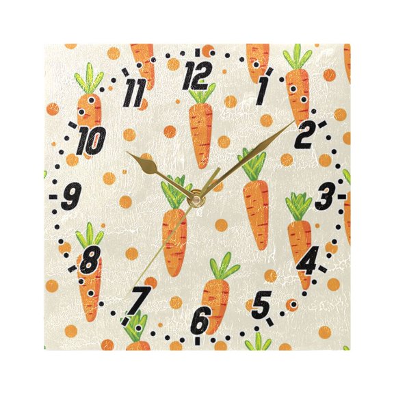 Carrot and Polka Dots Wall Clock Battery Operated Silent Non-Ticking Bedroom Office Kitchen Home School Decor 7.8"(Gold)