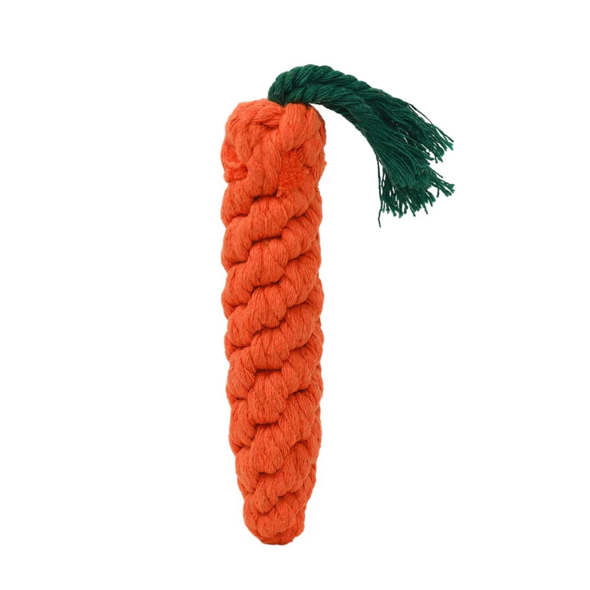 Carrot dog toy, handmade eco friendly cotton rope chew toy for puppies and cats, durable natural non dyes, perfect for teething and aggressive chewers, calming emotional support pet toy, orange