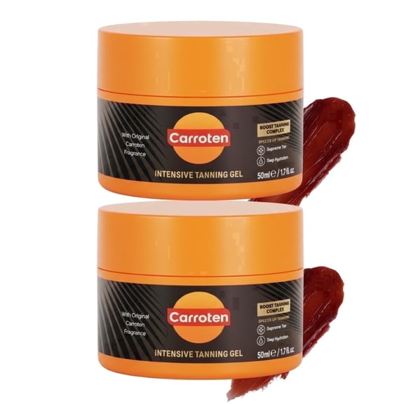 Carroten Intensive Tanning Gel Minis | Browning Tan Accelerator | Non-Greasy, Water-Resistant with Carrot & Coconut Oil | Vitamin A & E For Moisture & Hydration | Travel Size | 1.7 oz (2 Pack)