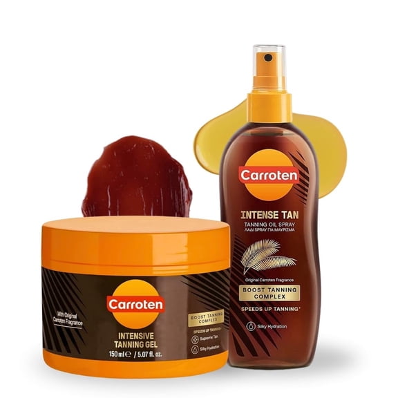 Carroten Intensive Tanning Gel + Oil Spray | Browning Tan Accelerator | Carrot & Coconut Oil | Vitamin A + E for Moisture & Hydration | Water-Resistant, Non-Greasy | Made in Greece | 5 oz Each