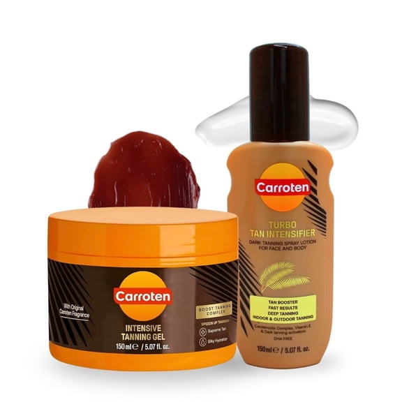 Carroten Turbo Tan Intensifier + Intensive Tanning Gel | Tanning System for Long-Lasting Results | Browning Tan Accelerator | Carrot & Coconut Oil + Vitamins A+E | Made in Greece | 5 oz Each