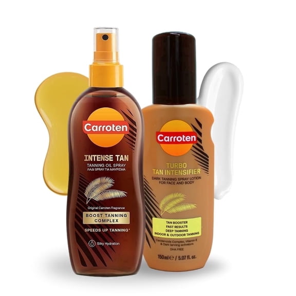 Carroten Turbo Tan Intensifier + Intensive Tanning Oil | Tanning System for Long-Lasting Results | Browning Tan Accelerator | Carrot & Coconut Oil + Vitamins A+E | Made in Greece | 5 oz + 6.7 oz