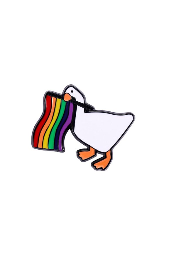 LGBT Pride Rainbow Flag White Goose Design Enamel Lapel LGBTQ+ Pin Badge V0O5