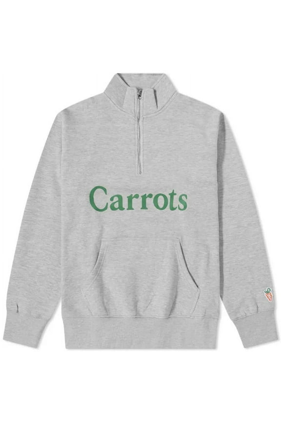 Carrots By Anwar Carrots Men's Wordmark Quarter Zip Crewneck Sweatshirt (Medium, Heather Grey)