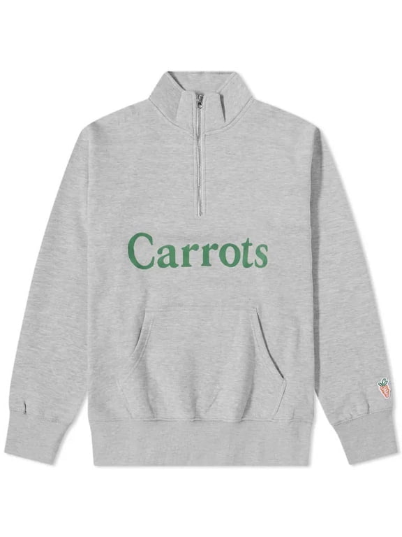 Carrots By Anwar Carrots Men's Wordmark Quarter Zip Crewneck Sweatshirt (Medium, Heather Grey)