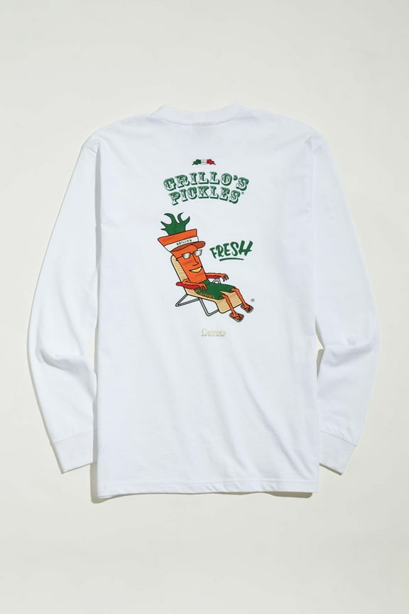 Carrots By Anwar Carrots Men's X Grillo's Pickles Long Sleeve Tee T-Shirt (Large, White)