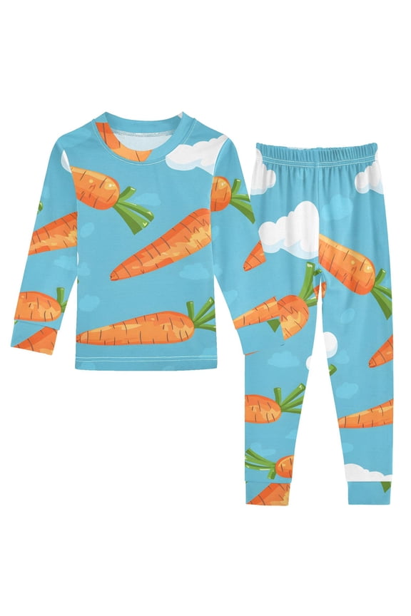 Carrots Clouds Cute Cotton Pajama Set Long Sleeve Top and Pants Sleepwear Unisex 5Y