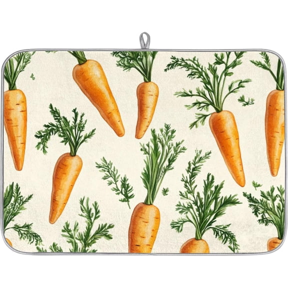 Carrots Dish Drying Mat for Kitchen Counter Vegetable Absorbent Drainer Mats Microfiber Dish Dry Pad Washable Coffee Bar Decor 18x24 Inch
