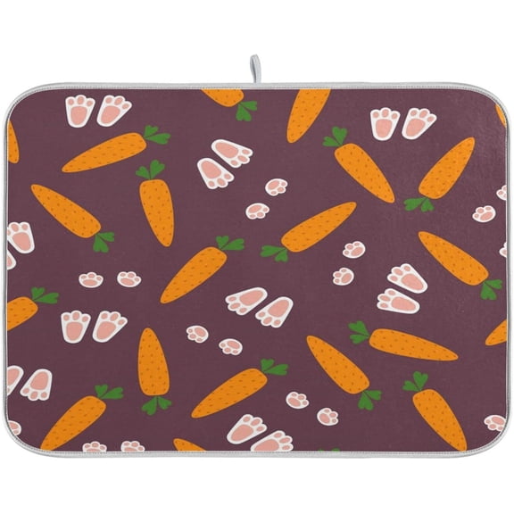 Carrots Easter Bunny Paw Dish Drying Mat for Kitchen Counter 16 x 18 in Rack Mat Microfiber Dry Dishes Mats Drainer Mat Dish Drying Pad Countertops Mat