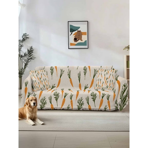 Carrots Easter Couch Cover Sofa Covers 3 Cushion Sectional Couch, Watercolor Orange Green Vegetable Rustic Washable Sofa Covers Slipcover Sectional Sofa Cover, Furniture Protector 71"x150"