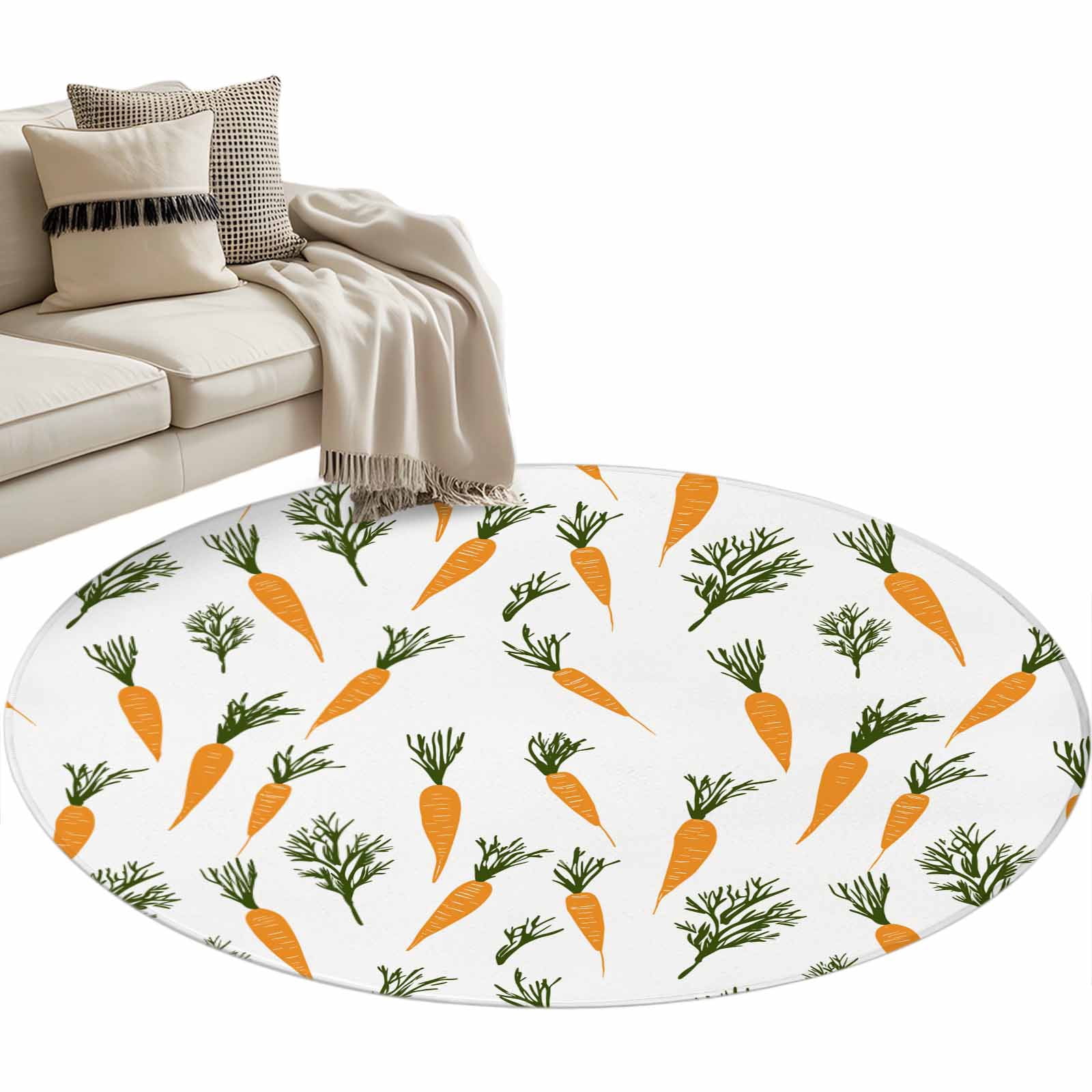 Round Easter Rug Carrots Easter Round Area Rug 4ft, Watercolor Orange Green Vegetable ...