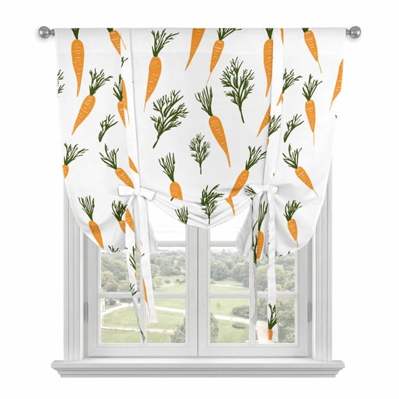 Carrots Easter Tie Up Curtain Valance for Window,Adjustable Rod Pocket Window Curtains Shades,Watercolor Orange Green Vegetable Light Filtering Valance Drapes for Living Room Kitchen Bedroom 46"x63"