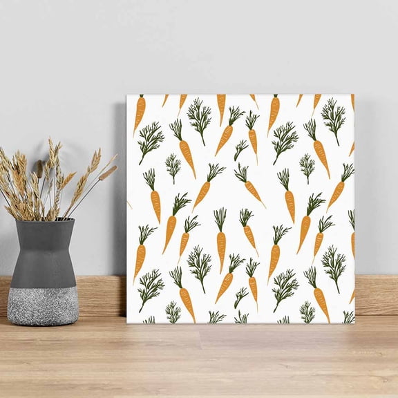 Carrots Easter Wall Art Painting on Canvas, Watercolor Orange Green Vegetable Canvas Art Home Prints Wall Art Framed Modern Artwork for Living Room Bedroom Wall Decor 8x8in