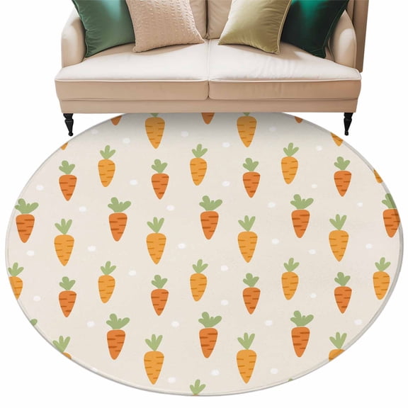 Carrots Large Area Rugs for Bedroom Living Room, Soft Non Slip Carpet Bedside Rug, Watercolor Easter Vegetables Beige Round Floor Cover Kitchen Accent Rug 6' for Dining Room/Office