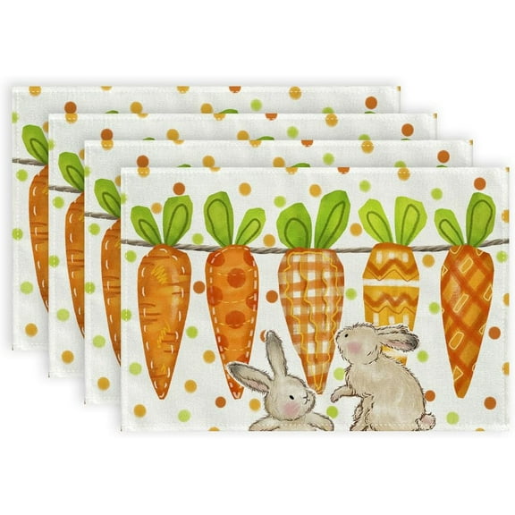 Carrots Rabbits Happy Easter Placemats Set of 4, 12x18 Inch Seasonal Spring Table Mats for Party Kitchen Dining Decoration