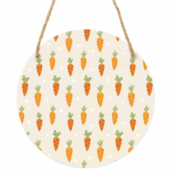 Carrots Round Front Door Welcome Sign, 7.8 Inch Wall Hanging Decor for Indoor Outdoor, Watercolor Easter Vegetables Beige Home Porch Hanger Decorations for Holiday Gift