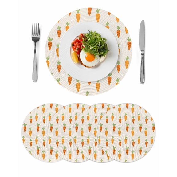 Carrots Round Placemats Set of 4 for Dinning Tables,Heat-proof Braided Table Mats 15 Inch,Watercolor Easter Vegetables Beige Washable Place Mat for Kitchen Restaurant Party Decor Table Setting