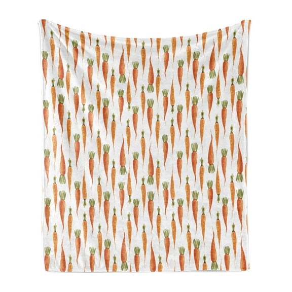 Carrots Soft Flannel Fleece Throw Blanket, Demonstration of Vertically Arranged Vegetables Organic Healthy, Cozy Plush for Indoor and Outdoor Use, 60" x 80", Khaki Pale Vermilion, by Ambesonne