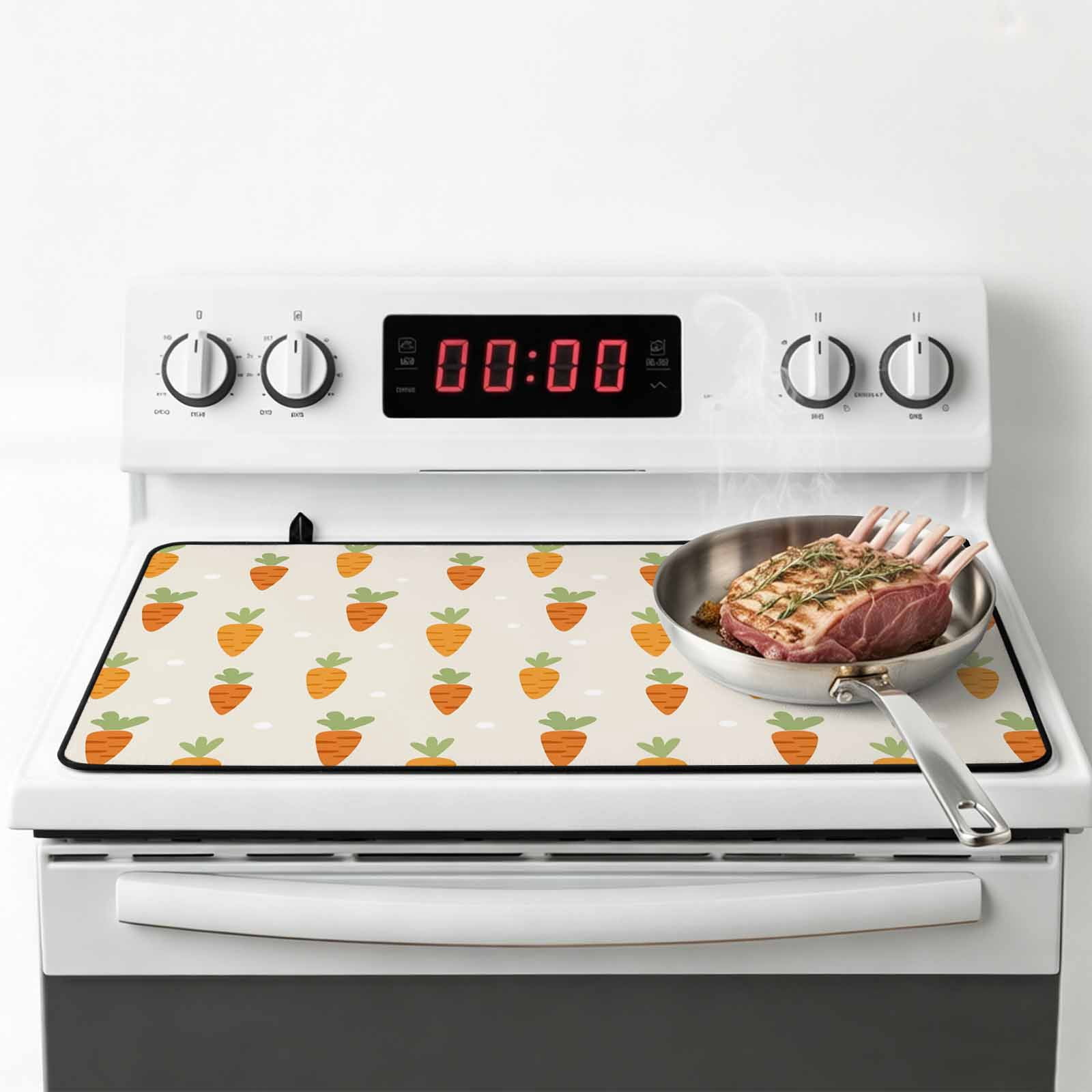 Carrots Stove Top Cover for Electric Stove, Heat-proof & Non Slip Glass Top Stove Cover Protector, Watercolor Easter Vegetables Beige Kitchen Flat Cooktop Rubber Mat 24x21 Inches