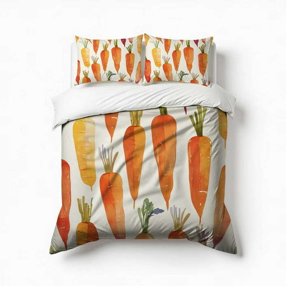 Carrots Watercolor Pattern Fresh Orange Bedding Set 3 Pcs Soft Microfiber Quilt Cover For Bedroom Decor, Comforter Cover With 2 Pillowcase