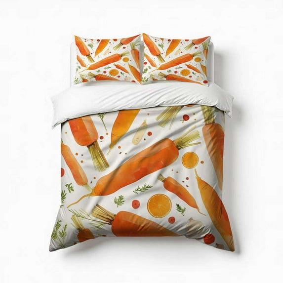 Carrots Watercolor Pattern Fresh Orange Bedding Set 3 Pcs Soft Microfiber Quilt Cover For Bedroom Decor, Comforter Cover With 2 Pillowcase