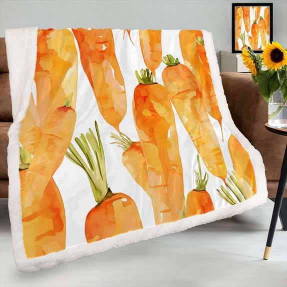 Carrots Watercolor Pattern Fresh Orange Sherpa Blanket Throw Blanket For Bed Chair Sofa Blanket For Women Men Blanket Microfiber