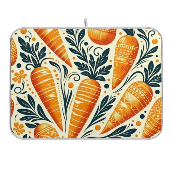 Carrots with Leave and Dots Dish Drying Mat 18x24 Absorbent Microfiber Draining Rack Pad for Kitchen Counter Sink