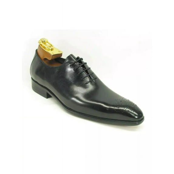 Carrucci Mens Black Whole Cut Oxford Leather Dress Shoes