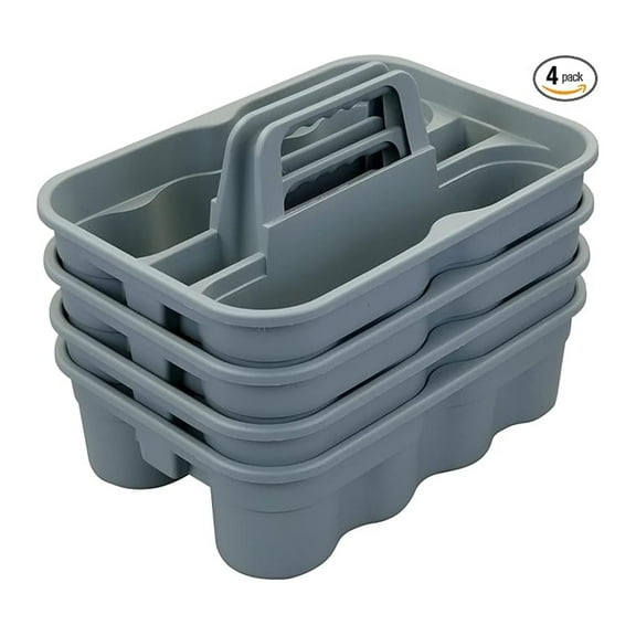 Carry Caddy 4 Pack, Plastic Cleaning Organizer with Handle - Gray - 15.24"x10.83" - Storage Caddy for Home, Garage, Office, Cleaning Supplies, Tools & More