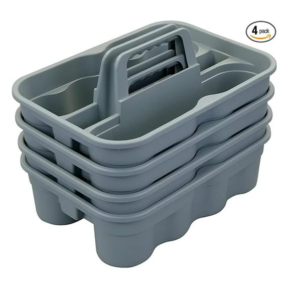 Carry Caddy 4 Pack, Plastic Cleaning Organizer with Handle - Gray - 15.24"x10.83" - Storage Caddy for Home, Garage, Office, Cleaning Supplies, Tools & More