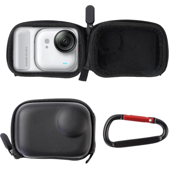 Carry Case for GO Ultra, Portable Hard Shell Travel Storage Bag, Action Camera Accessories with Durable PU Leather Exterior, Soft Interior and Carabiner Clip
