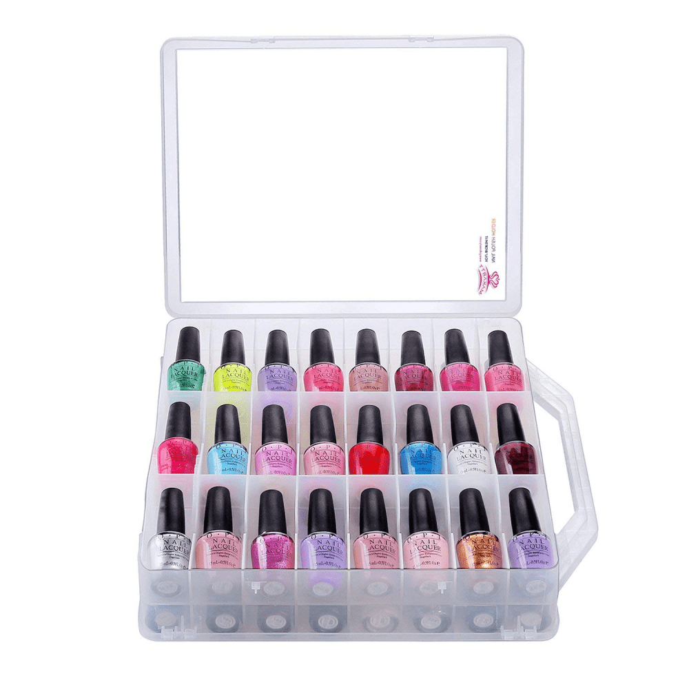 Amazon.com: JIASHENG Two Nail Polish Organizer Case Holders, 48 Bottles  Universal Nail Storage Box for Double Side Adjustable Space Divider for  Acrylic Nail Gel Dip Powder Tips Set with Two Toe Separator :
