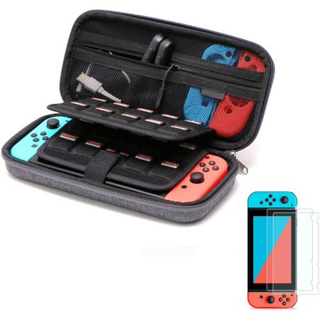 Carry Case & Screen Protectors Compatible with Nintendo Switch (Gray)
