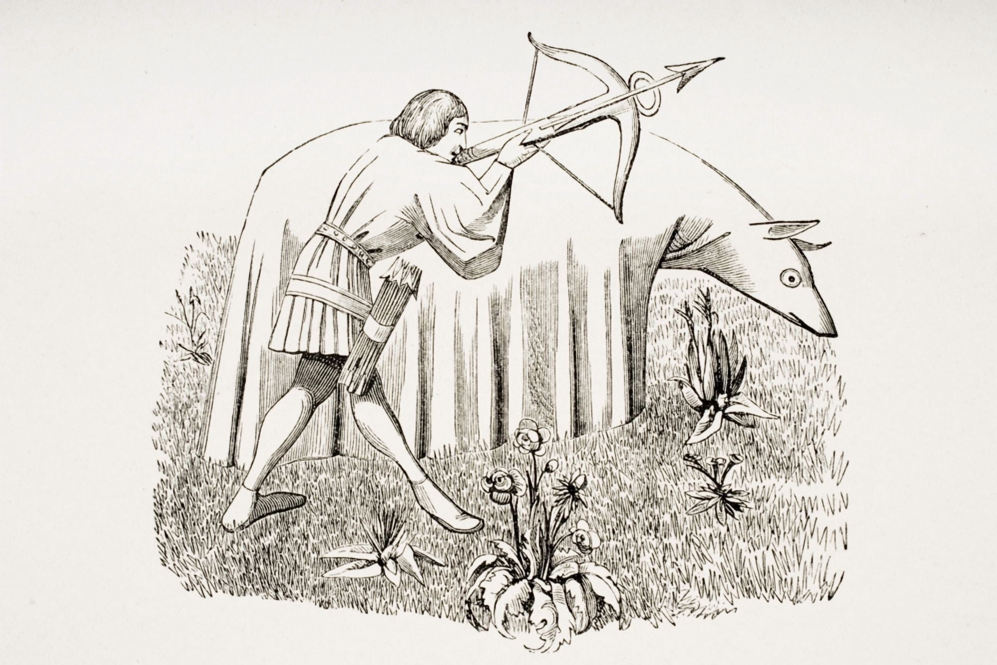 How To Carry A Cloth To Approach Beasts 19Th Century Reproduction Of 15Th Century Miniature In The Manuscript Of Phoebus Canvas Art - Ken Welsh Design Pics (34 x 22)