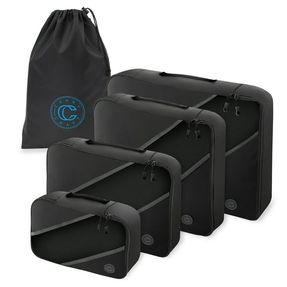 Carry Craft Packing Cubes 4 Piece Travel Luggage Organizer Set with Laundry Bag- Black