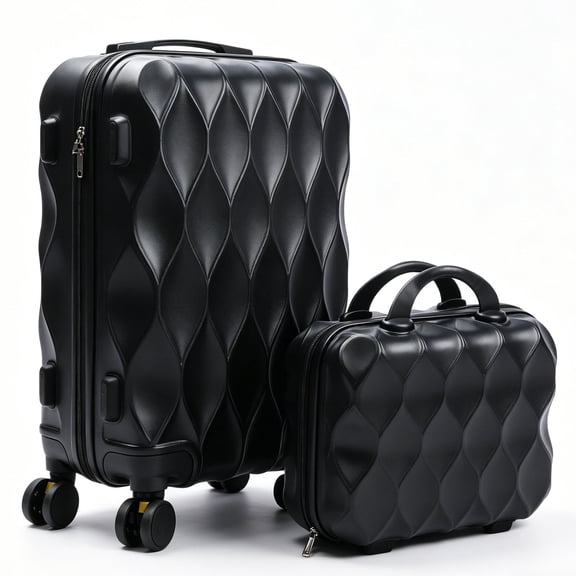 Carry on Luggage and 14" Mini Cosmetic Cases, Hard Shell ABS Suitcase with Double Spinner Wheels, Lightweight Expandable Rolling Suit Case with TSA Lock, 20 Inch Wave Black