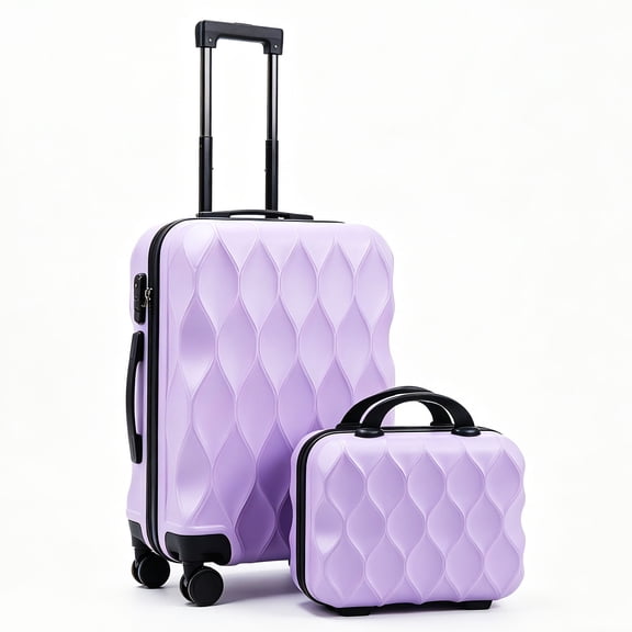 Carry on Luggage and 14" Mini Cosmetic Cases, Hard Shell ABS Suitcase with Double Spinner Wheels, Lightweight Expandable Rolling Suit Case with TSA Lock, 20 Inch Wave Purple