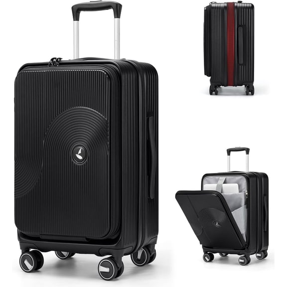 Carry  Luggage 20 Inch Expandable, Airline Approved Carry  Suitcase with Front Compartment & Top Opening Hard Shell Rolling Travel Luggage with TSA Lock & Spinner Wheels, Black