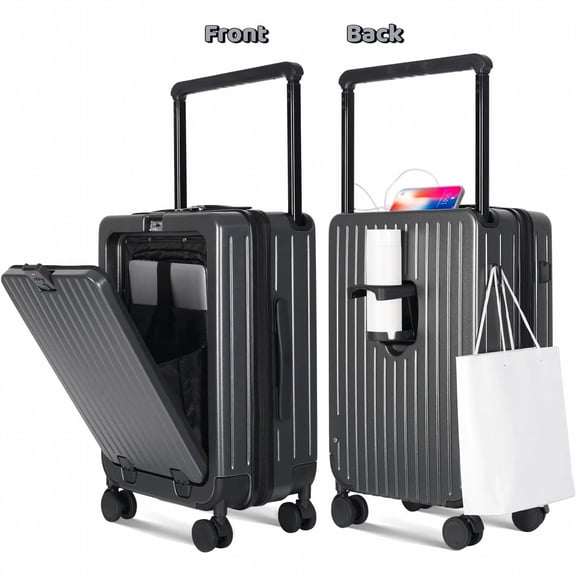 Carry on Luggage, 24 Inch Expandable Hard Shell Suitcases with Spinner Wheels, Airline Approved Travel Luggage with TSA Lock, Lightweight Rolling Suit Case with USB Port, Cup Holder - Graphite
