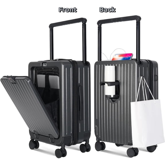Carry on Luggage, 24 Inch Expandable Hard Shell Suitcases with Spinner Wheels, Airline Approved Travel Luggage with TSA Lock, Lightweight Rolling Suit Case with USB Port, Cup Holder - Black
