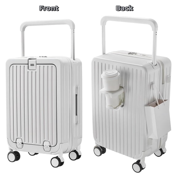 Carry on Luggage, 24 Inch Expandable Hard Shell Suitcases with Spinner Wheels, Airline Approved Travel Luggage with TSA Lock, Lightweight Rolling Suit Case with USB Port, Cup Holder - White