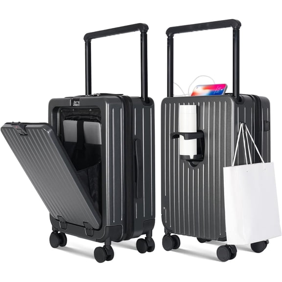 Carry on Luggage, 24 Inch Expandable Hard Shell Suitcases with Spinner Wheels, Airline Approved Travel Luggage with TSA Lock, Lightweight Rolling Suit Case with USB Port, Cup Holder - Graphite
