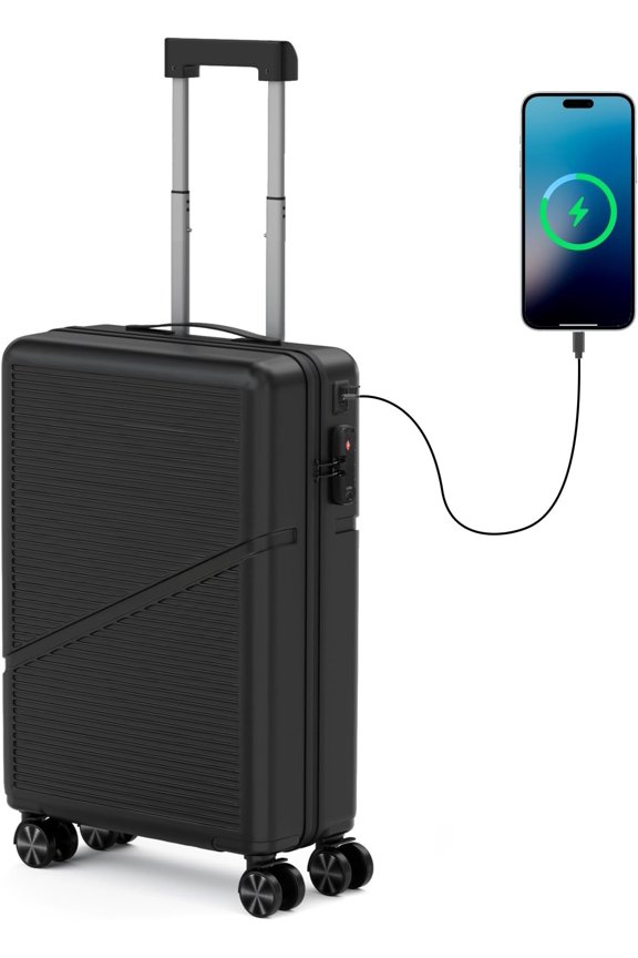 Carry  Luggage Airline Approved 20 Inch Hardside Suitcase with Spinner Wheels, Lightweight PC Rolling Luggage with TSA Lock & USB  Port for Travel