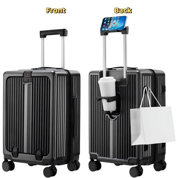 Carry on Luggage, Hard Shell Suitcase with Spinner Wheels, 20 Inch Airline Approved Suitcases with Front Pocket, Expandable Rolling Suit Case with TSA Lock, USB Port, Cup Holder - Graphite