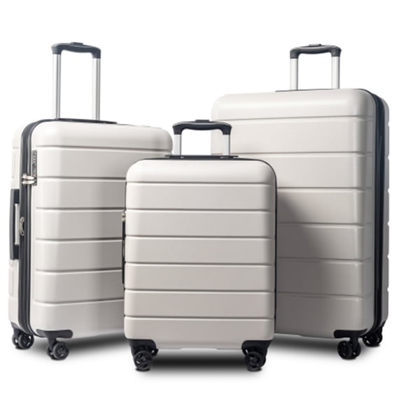 Carry on Luggage Set, 3pcs 20''/24''/28'' Fashion Lightweight Suitcase Travel Sets for Women, 3-in-1 Portable Trolley Case with Telescoping Handle, Outdoor Hardside Luggage Set, Beige, S9351