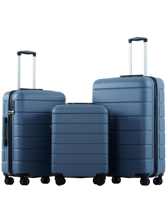 Carry on Luggage Set, New Upgraded 3-Piece Hardside Suitcases Set Includes 20in 24in 28in Large Medium Small Suitcase, Lightweight Travel Trolley Rolling Suitcase with Wheels&Telescoping Handle, Blue