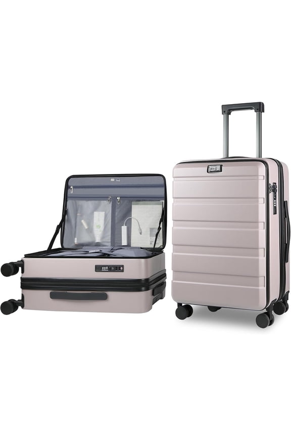 Carry  Luggage with Spinner Wheels & Built-in TSA Lock, Expandable Top Opening Hard Shell Suitcase Large Capacity Durable Rolling Luggage with USB Port, Carry- 20-Inch, Matte Purple/